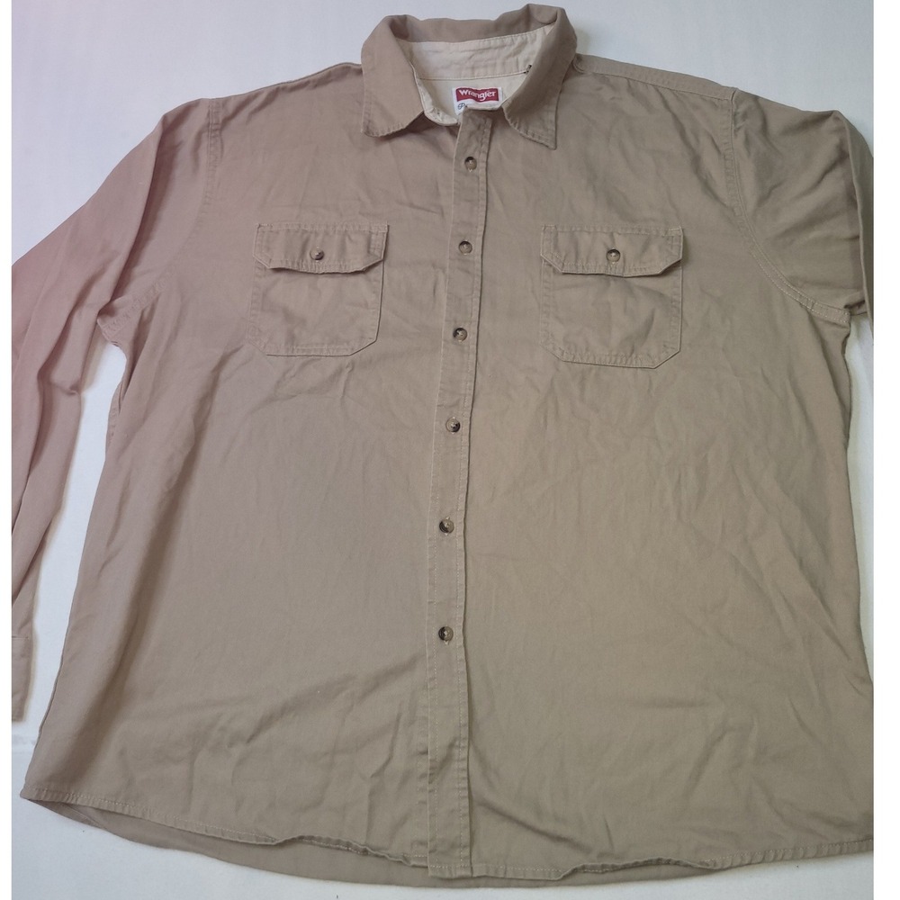 Wrangler Premium Quality Mens XL Tan Khaki Cotton Twill Long Sleeve Shirt 2725